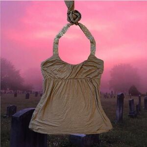 rare y2k vintage guess brown halter top with sequin straps size s